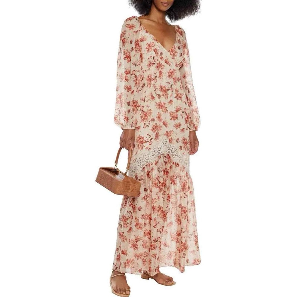 Cami NYC Red and Cream Floral Long Sleeve Dress